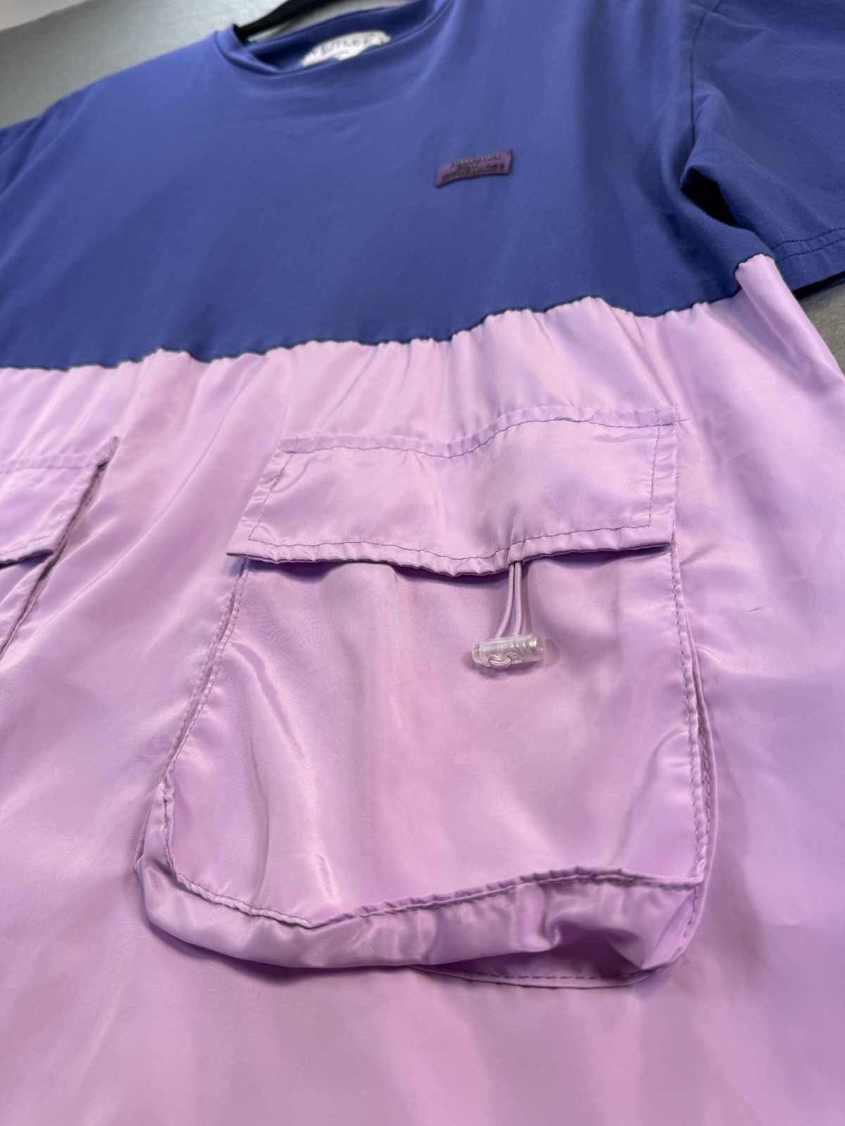 RARE Colorblock Cargo Pocket Nylon Tee BluePink Oversized Streetwear Gorpcore L gallery