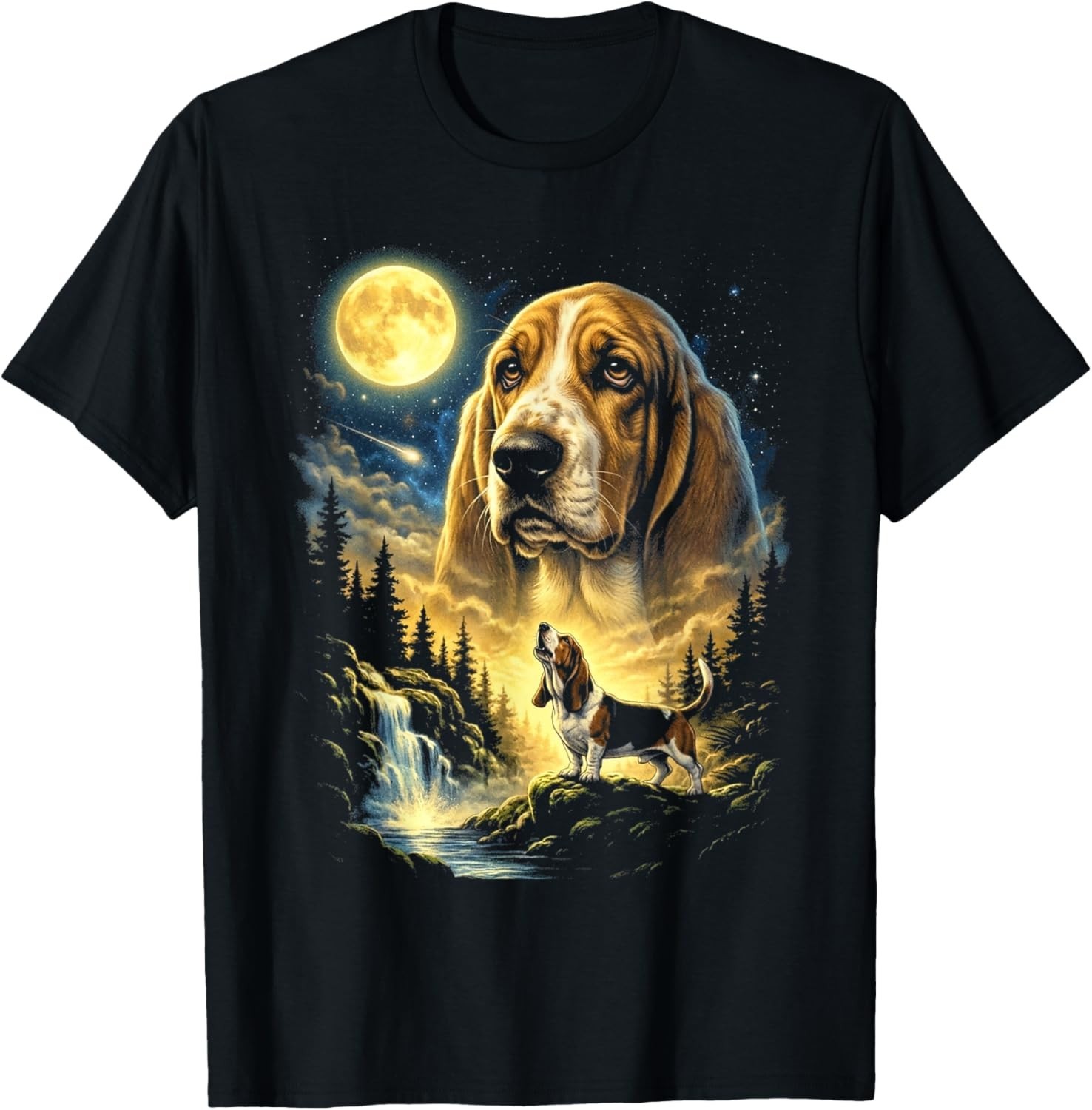 Basset Hound Howling to The Moon Meme Funny 90_s Dog Lover T-Shirt gallery