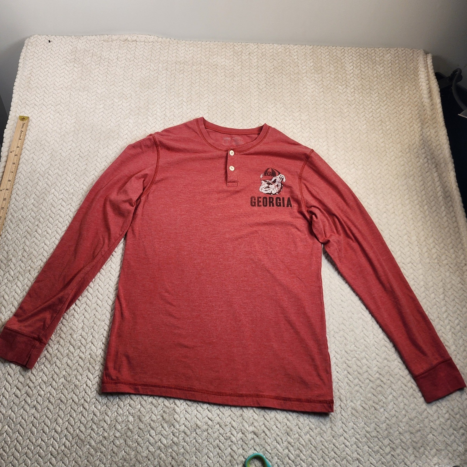 Georgia Bulldogs Long Sleeve Henley Shirt Men's Red Dog Graphic Tee Top gallery