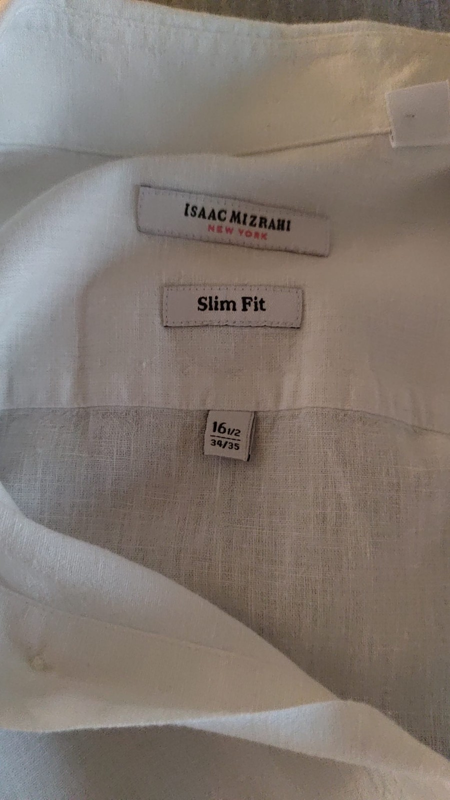 Isaac Mizrahi Mens Shirt White Linen/Cotton Blend Long Sleeve Size 16 1/2 gallery