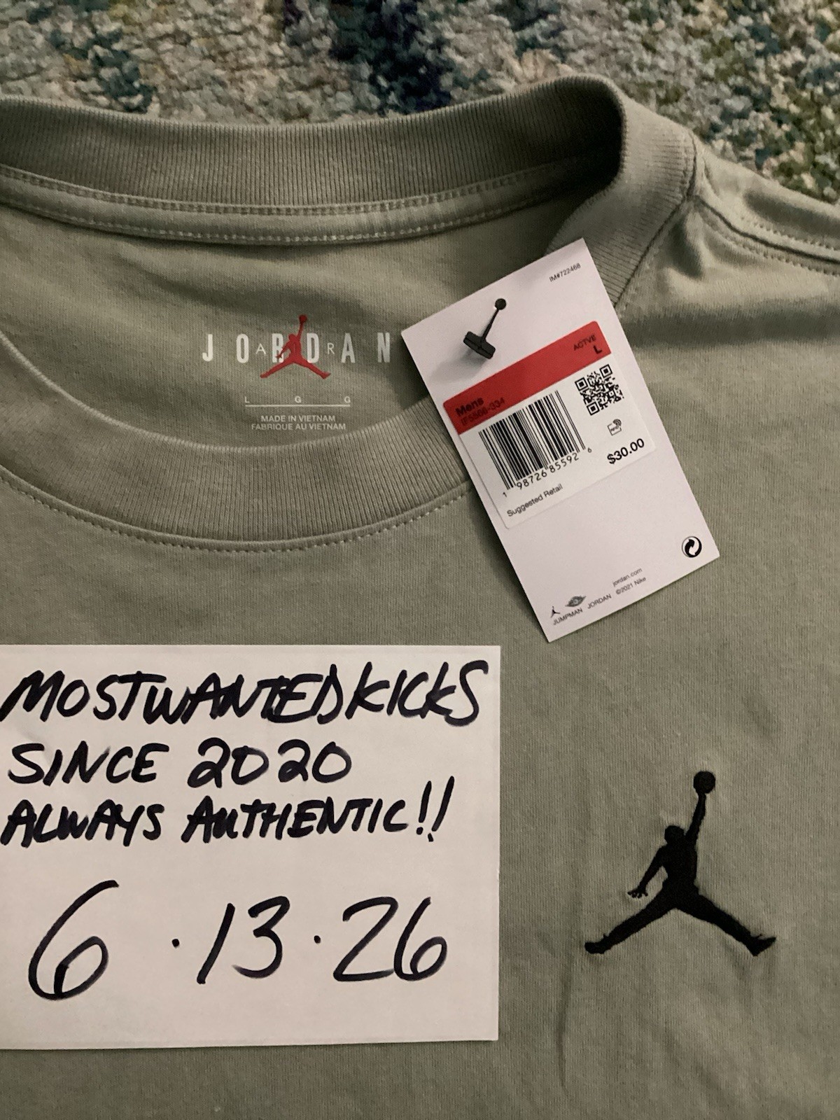 NWT Nike Air Jordan Jumpman EMB T-Shirt Spruce Fog Black Mens Size L FREE SHIP!! gallery