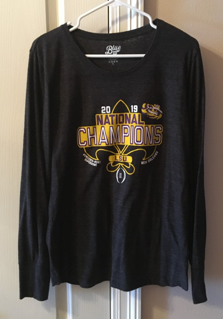 GORGEOUS BLUE 84 LSU TIGERS 2019 NATIONAL CHAMPIONS VERY DARK GRAY SHIRT LARGE gallery