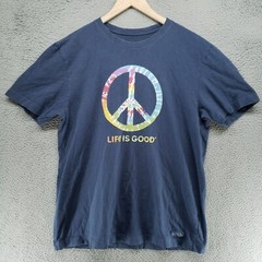 Life Is Good Tie Dye Peace Sign Crusher Tee Mens M Shirt Blue