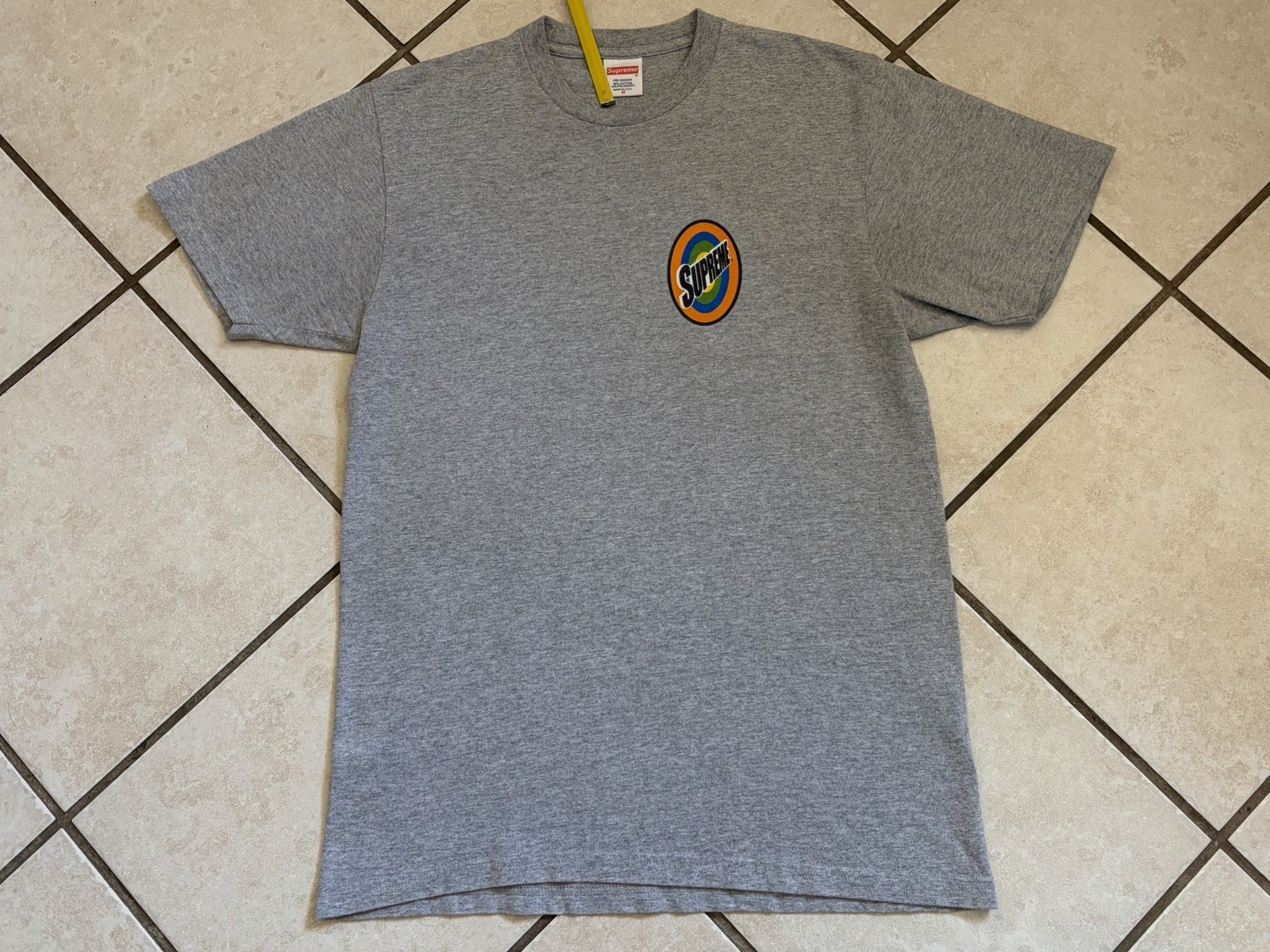 Supreme SS16 Spin Logo Grey T-Shirt Mens Size Medium Tide Laundry Bogo Box Logo