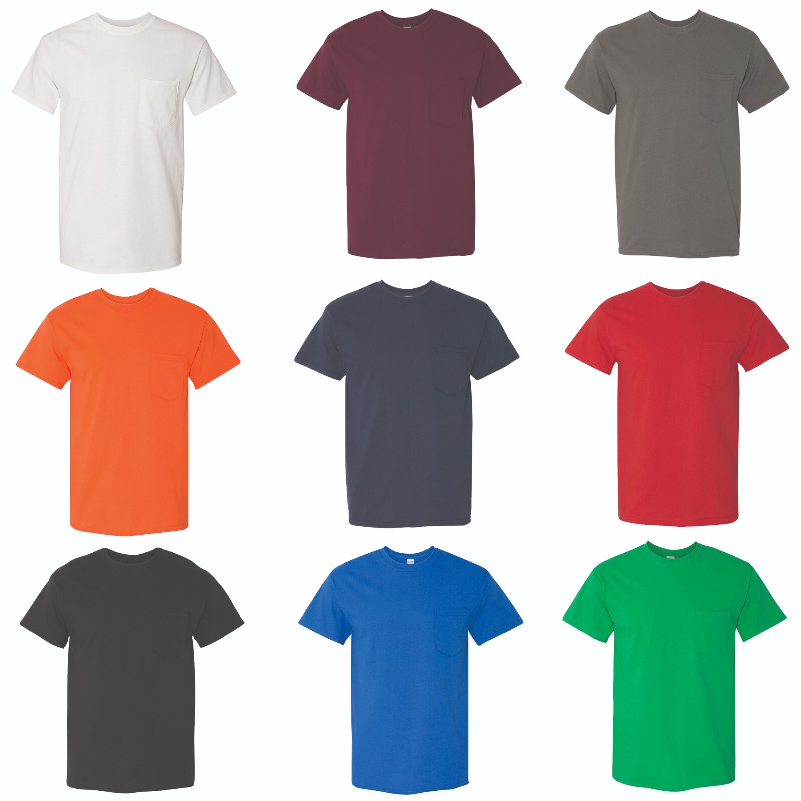 Gildan - Heavy Cotton Pocket T-Shirt Rib Collar Assorted Colors Tee Pack of 9 gallery
