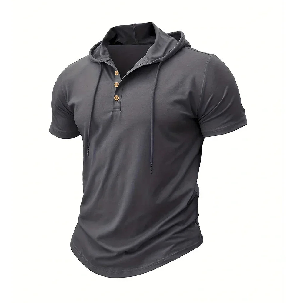 Men's T Shirt Summer Slim Fitness Hooded Short-Sleeved Tees Male Lightweight gallery