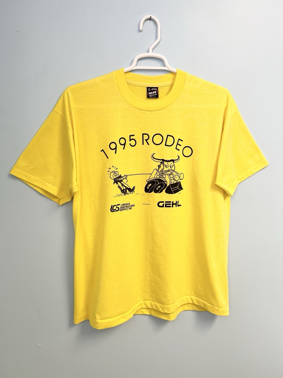Vintage 90s Rodeo T-Shirt Yellow XL Fruit of the Loom Best USA Made Bull gallery