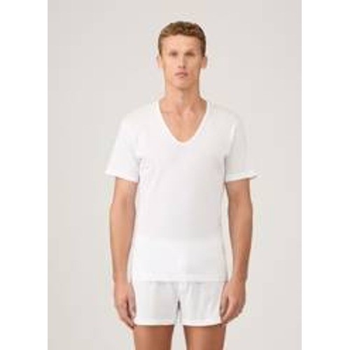 Sunspel England Mens XL White Cotton Cellular Mesh Deep V-Neck T-Shirt Knit Top