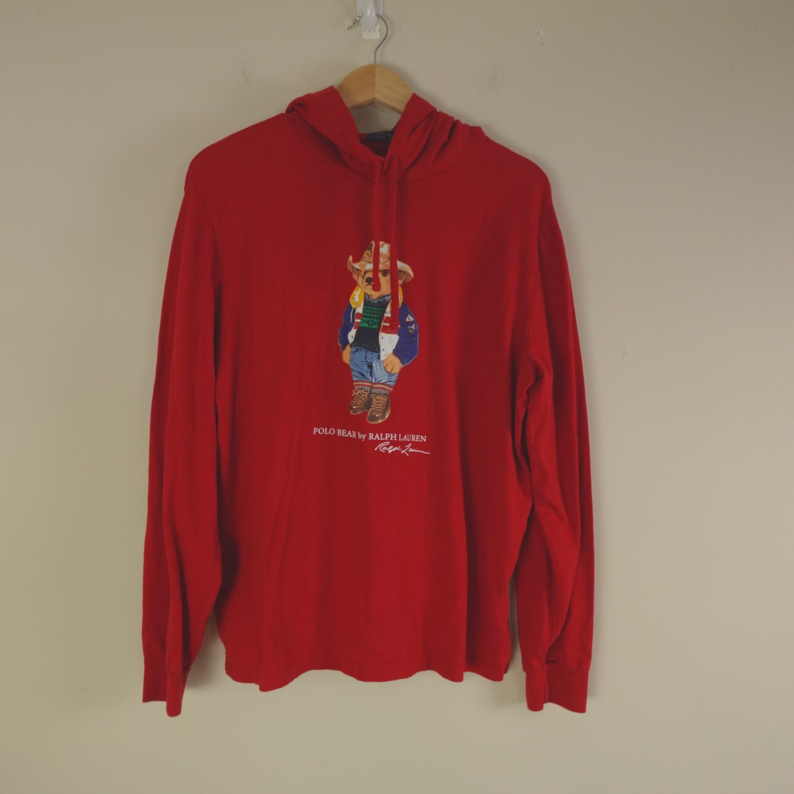 Ralph Lauren Polo Bear Pullover Large Red Sun Valley Jersey Hooded T Shirt gallery