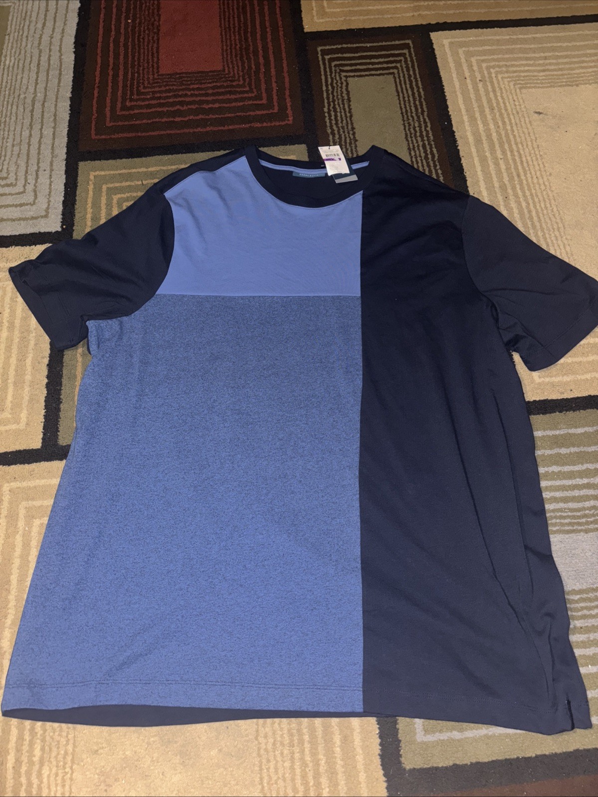 Perry Ellis Mens Crew Neck T-Shirt Color Block Dark Sapphire Size XXL Blue -Read