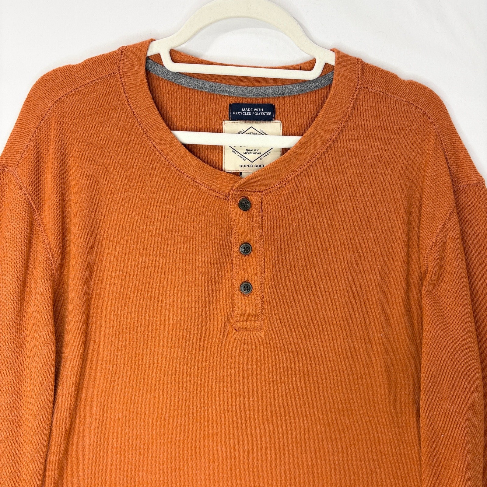 St Johns Bay Mens Size XL Thermal Henley Y2K Shirt Orange Gorpcore Fall Winter gallery