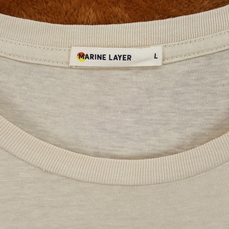 MARINE LAYER Shirt Mens Large Tan Pullover Slub Pocket Tee Hemp Blend gallery