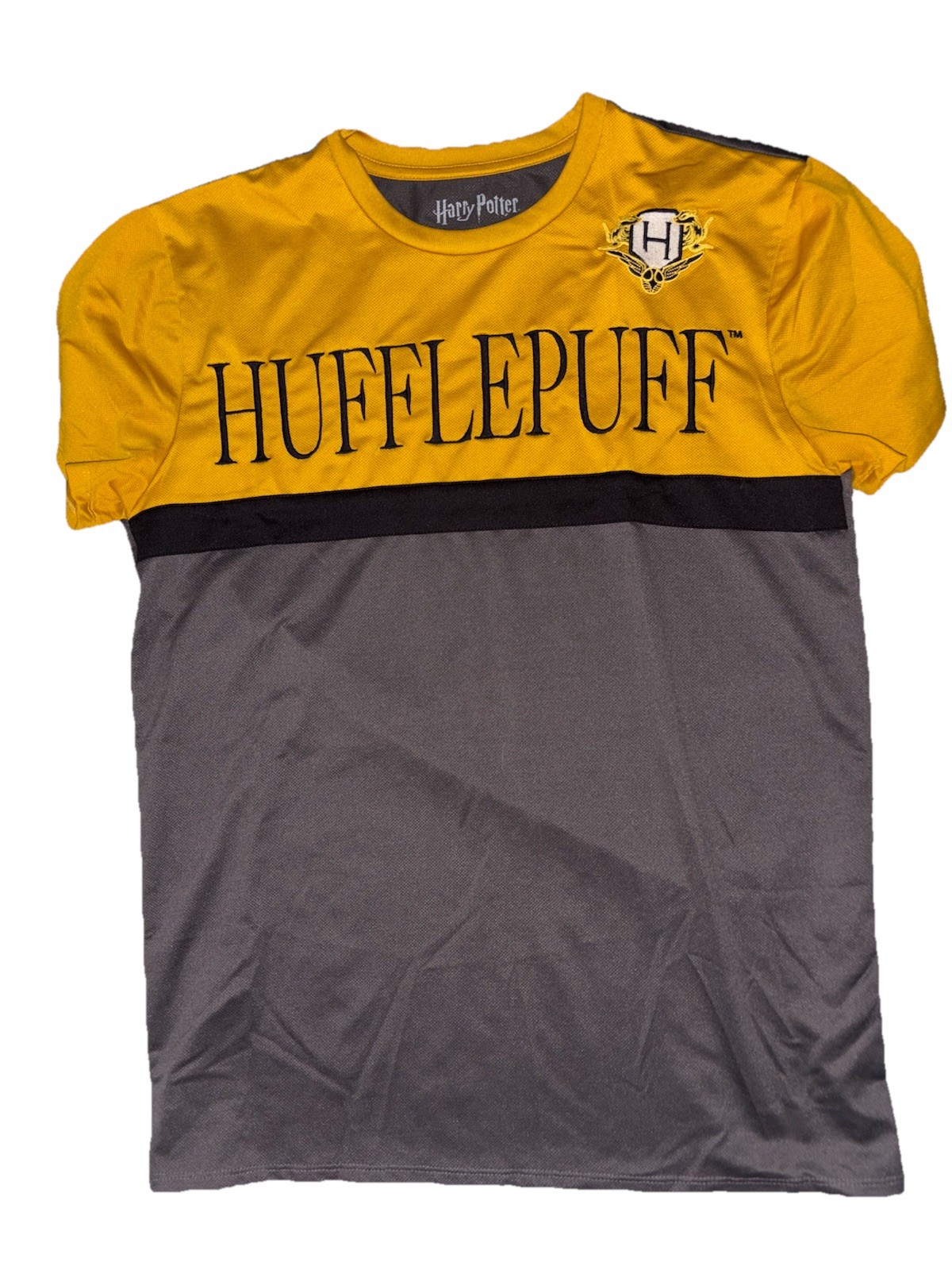 Harry Potter Hufflepuff Quidditch Jersey Size Medium Stretch Yellow Gray