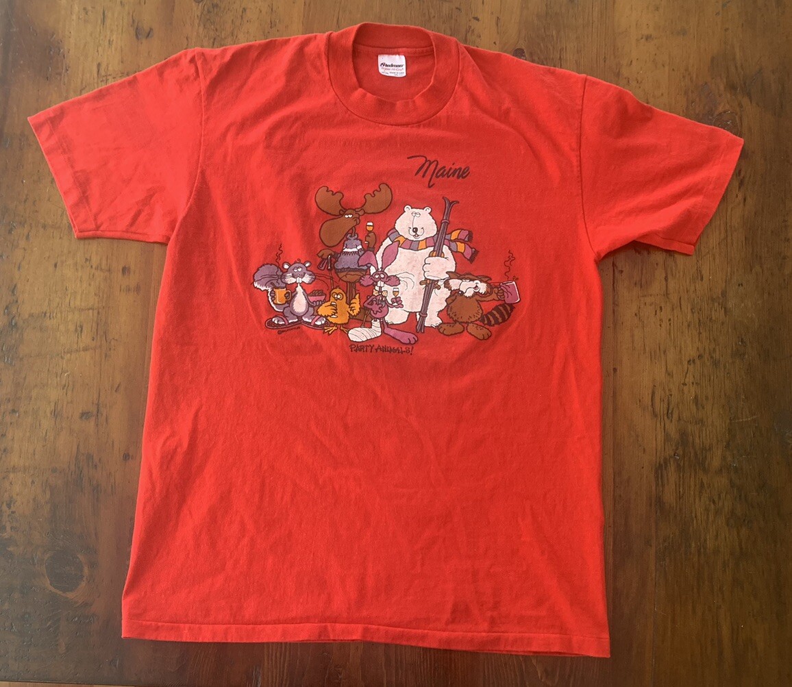Vintage 1986 Maine Party Animals Cartoon Lifestyles T Shirt Red Size Large gallery