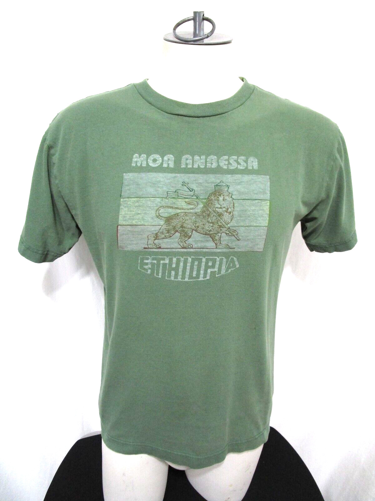 VTG 90s Moa Anbessa Ethiopia Flag of Emperors Lion Green T Shirt Men Sz M gallery