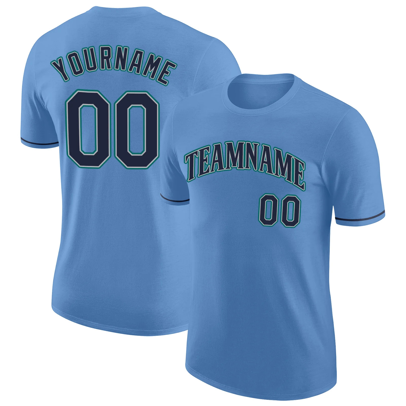 Custom Light Blue Navy Aqua Performance T-Shirt Mens Sport Team Graphic Gift gallery