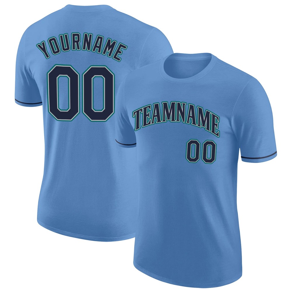 Custom Light Blue Navy Aqua Performance T-Shirt Mens Sport Team Graphic Gift