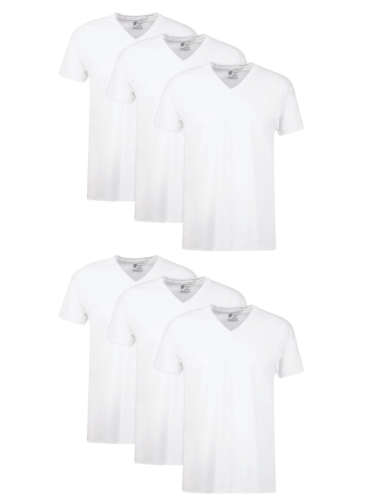 Hanes Mens Cotton, Moisture-wicking V-neck Tee Large, White - 6 Pack gallery