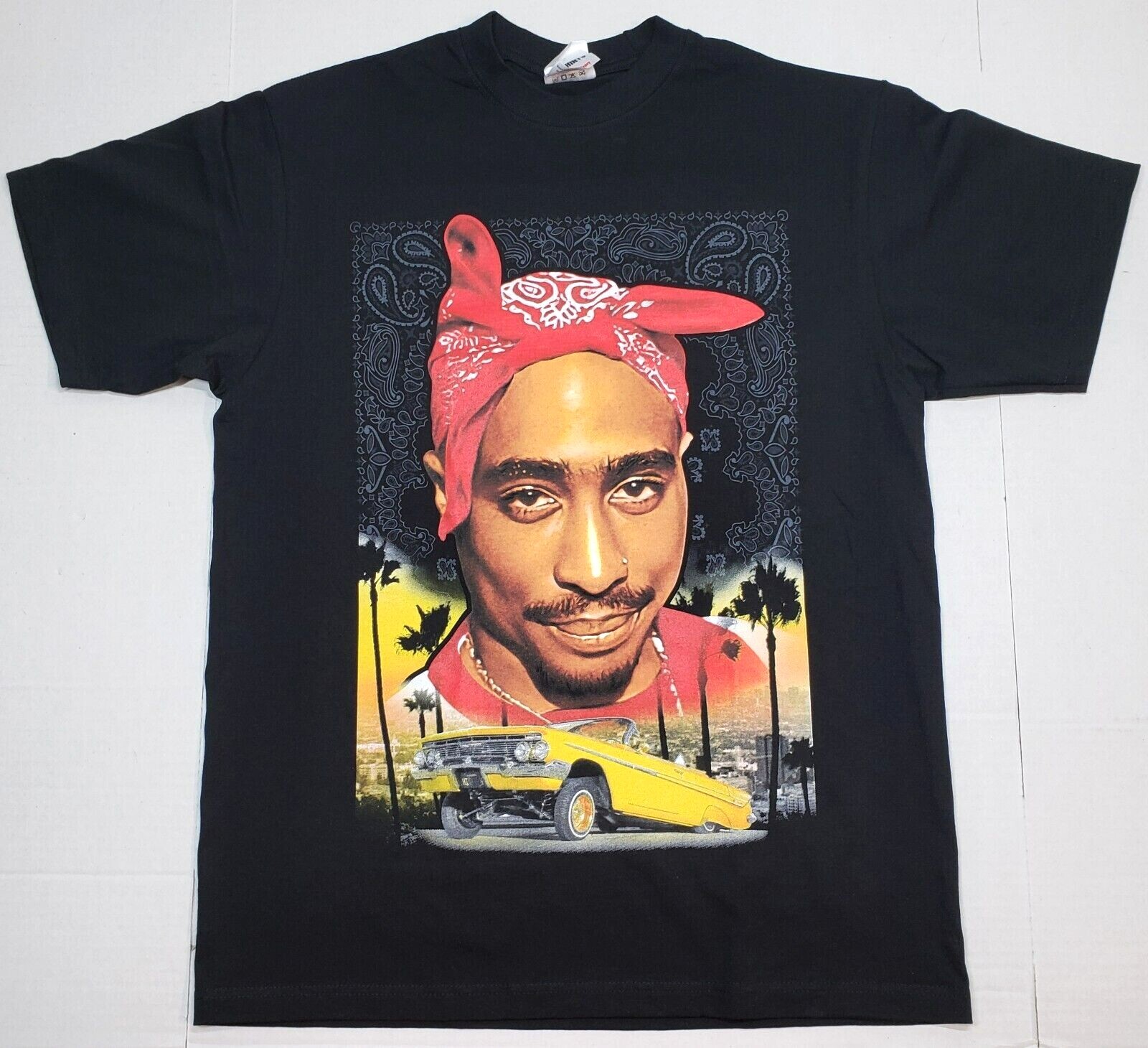 TUPAC SHAKUR T-shirt 2Pac Paisley Lowrider Urban Streetwear Men's Tee Black New gallery