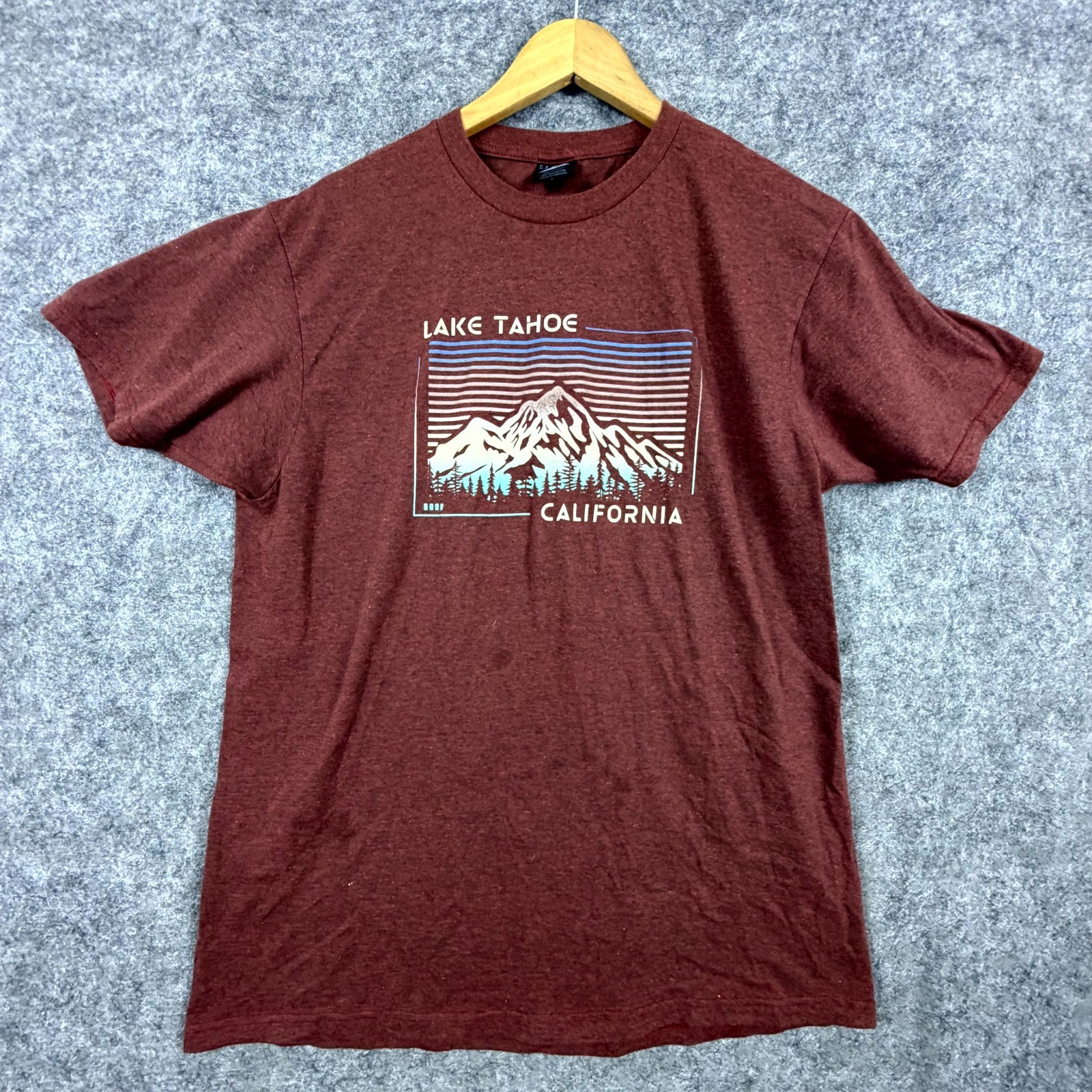 Lake Tahoe California Prairie Mountain T-Shirt Mens Large Maroon Cotton Graphic