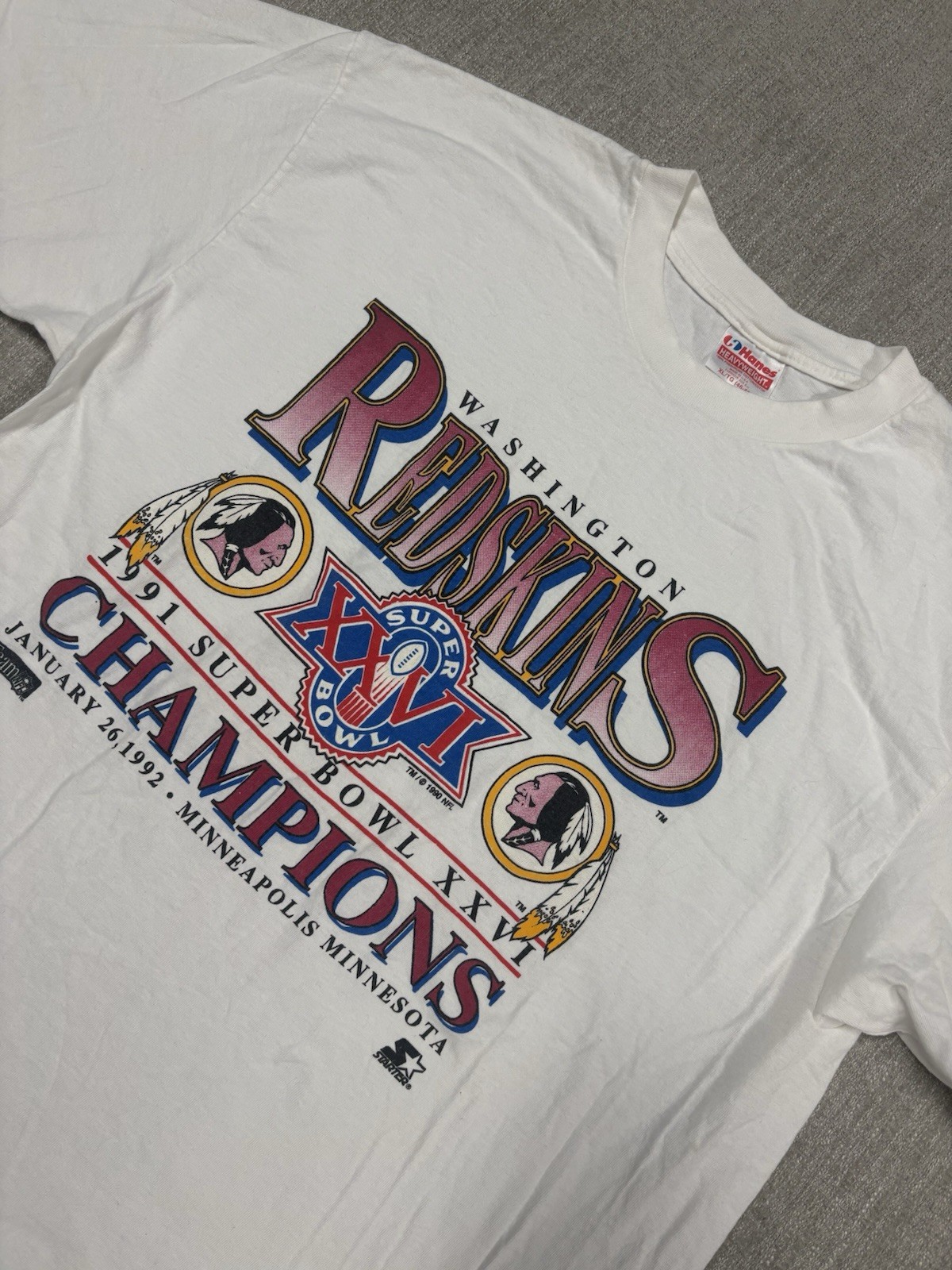 Vintage Hanes Heavyweight Washington Redskins Super Bowl Champions 1992 Shirt XL
