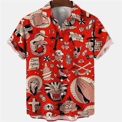 Mens Button Down Japanese Dragon Samurai Hawaiian Novelty Holiday Summer Shirt