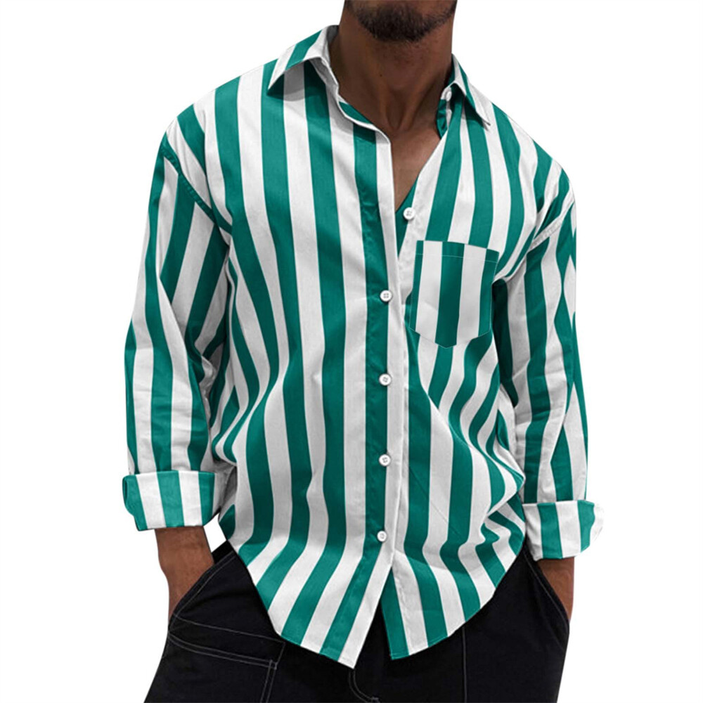 Men's Stripes Shirt Casual Slim Shirts Long Sleeve Button Down Tops Blouse gallery