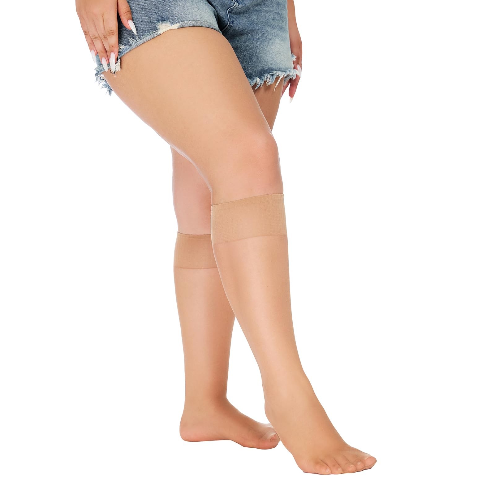 Plus Size Sheer Knee High Socks for Women Nylon Super Wide Trouser Stockings ... gallery