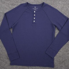 Mack Weldon WARMKNIT Waffle Henley Shirt Mens Small Navy Performance Wool Blend