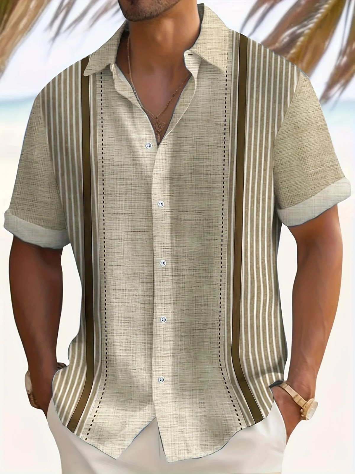 Men's Casual Short Sleeve Guayabera Cuban Beach Wedding Button-Up Dress Shirt gallery