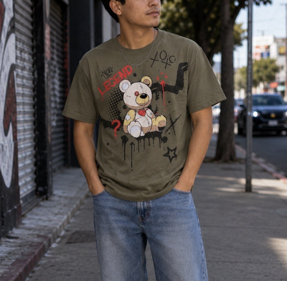 South Pole Men's XL Olive green Graffiti SS Crew Neck Legend Bear gallery