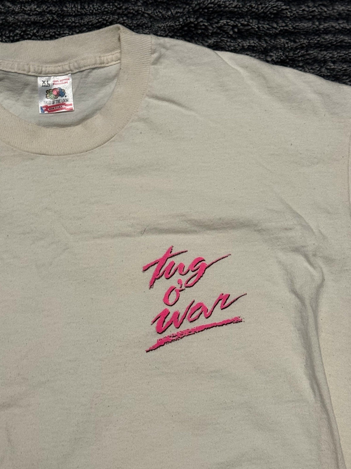 Fruit of the Loom Tug O War Beige Graphic Logo T-Shirt, Size XL, Crew Neck gallery