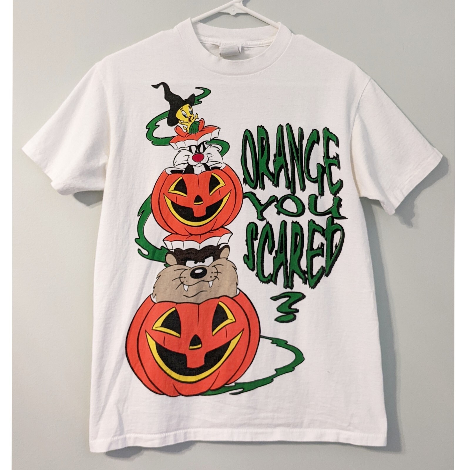 Vintage Looney Tunes Orange You Scared 1998 Graphic Tee Single Stitch Rare Size gallery