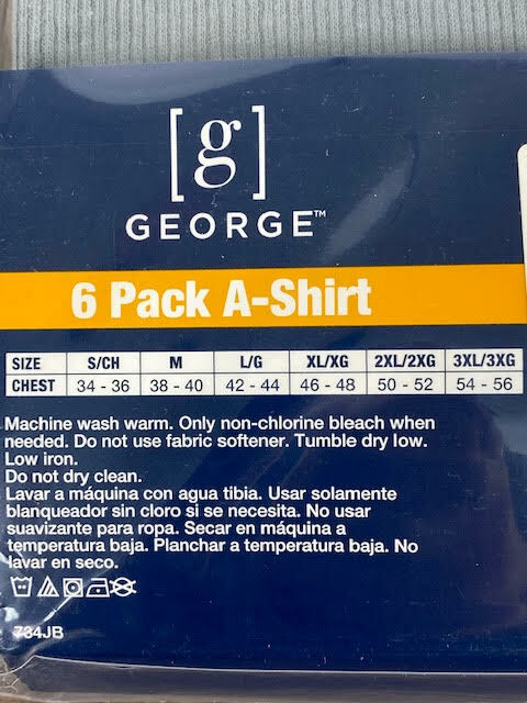 NEW! George Men's Assorted A-Shirts, 6-Pack, Large, Black/Grey gallery