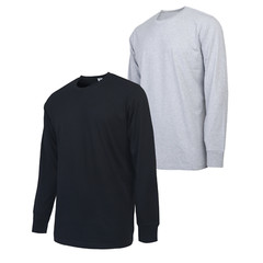 2 Pack Men’s T Shirts with Ridded Cuff Cotton Crew Long Sleeve Classic Fit Solid