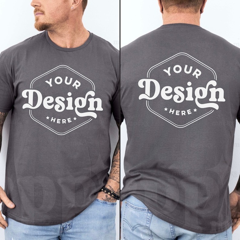 Personalized Front and Back Graphic Charcoal T-Shirt Custom Tee