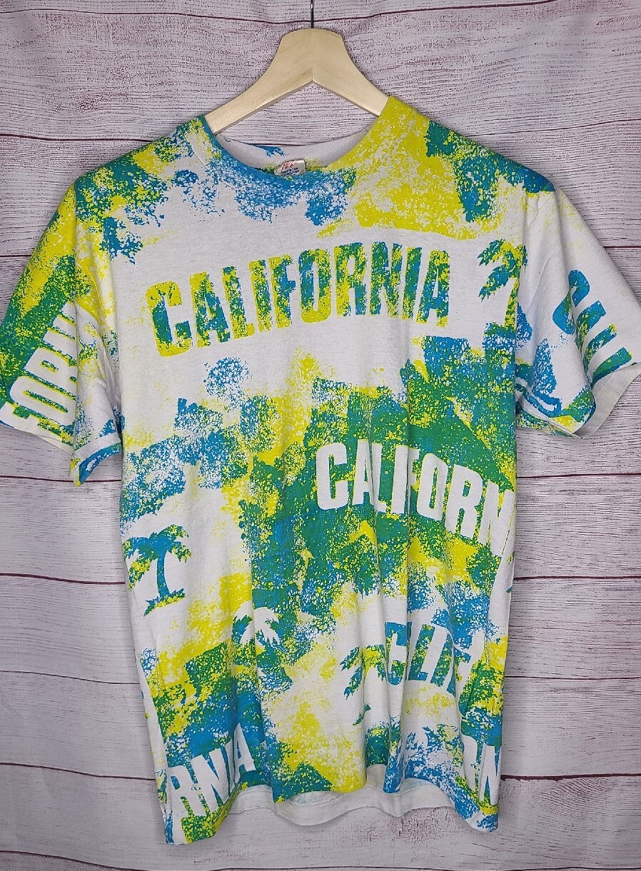 Vintage California All Over Print Size Large Aop Paint Splash Beach Made In USA