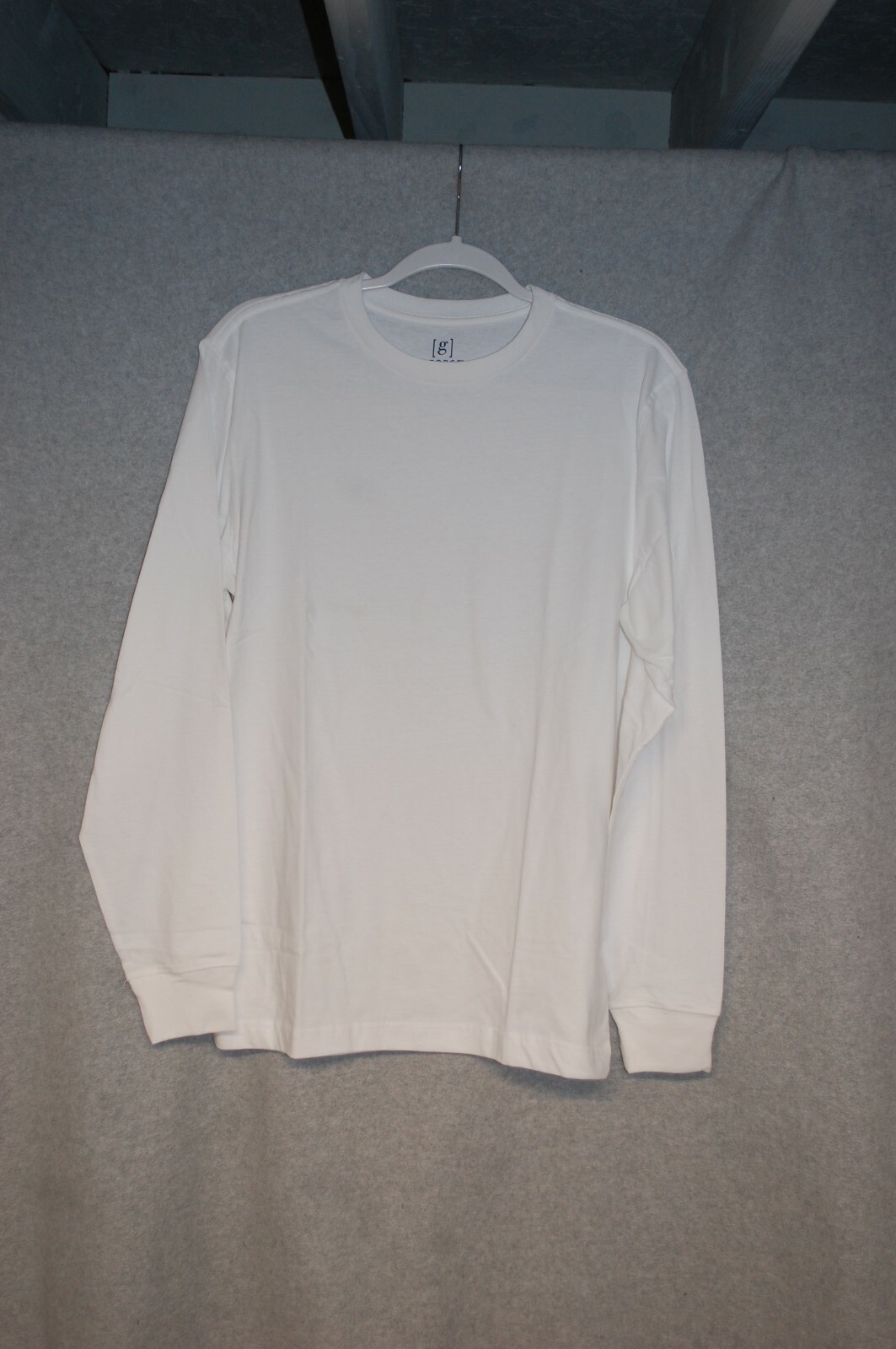 Mens L/S Tee Shirt SOLID WHITE Ribbed Sleeve Cuffs SIZE L 42-44 gallery