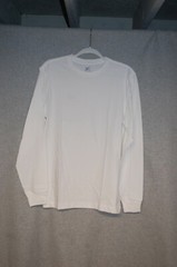 Mens L/S Tee Shirt SOLID WHITE Ribbed Sleeve Cuffs SIZE L 42-44