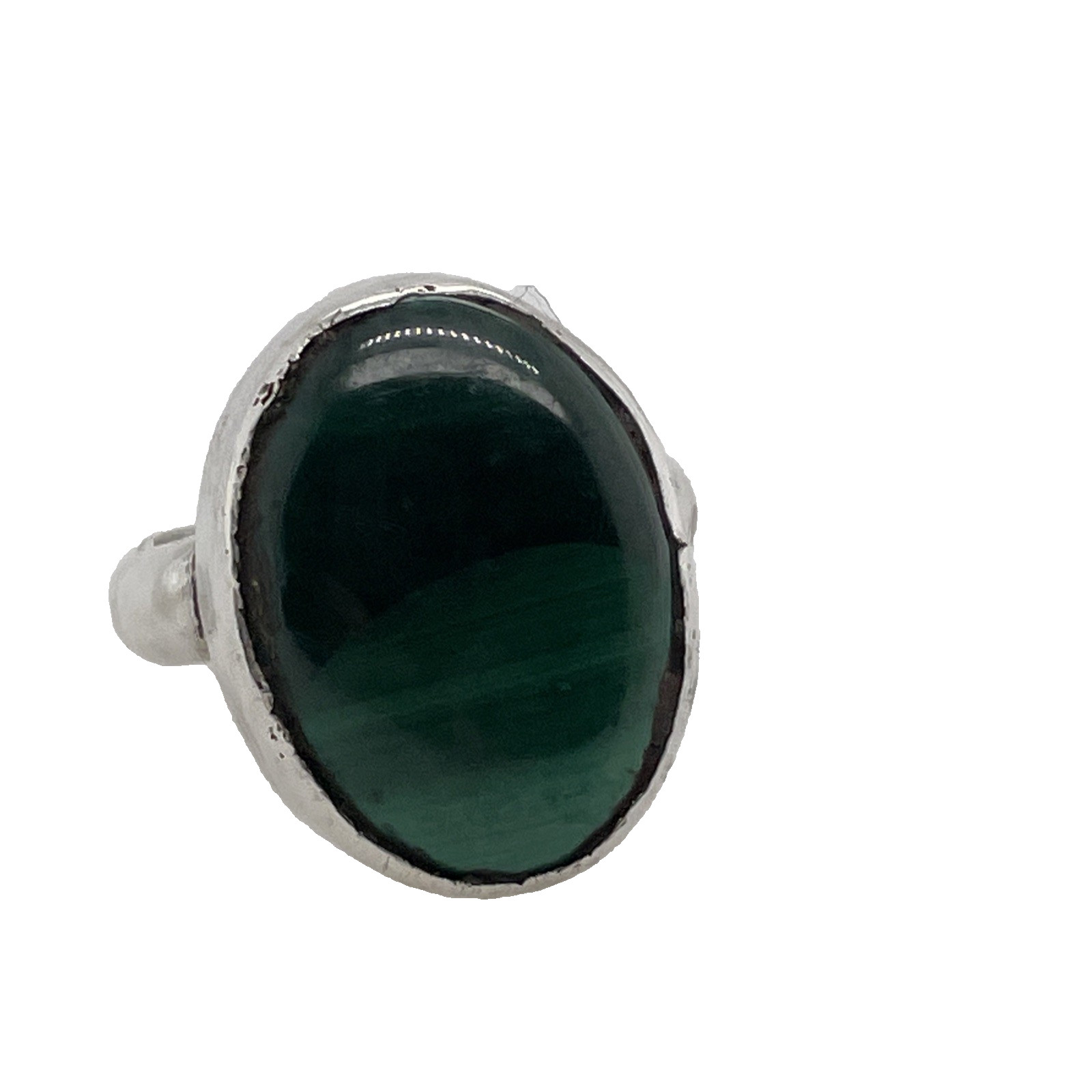 Solid Sterling Silver Malachite Ring – Hallmarked 2000 – Size I½ – 7.34g