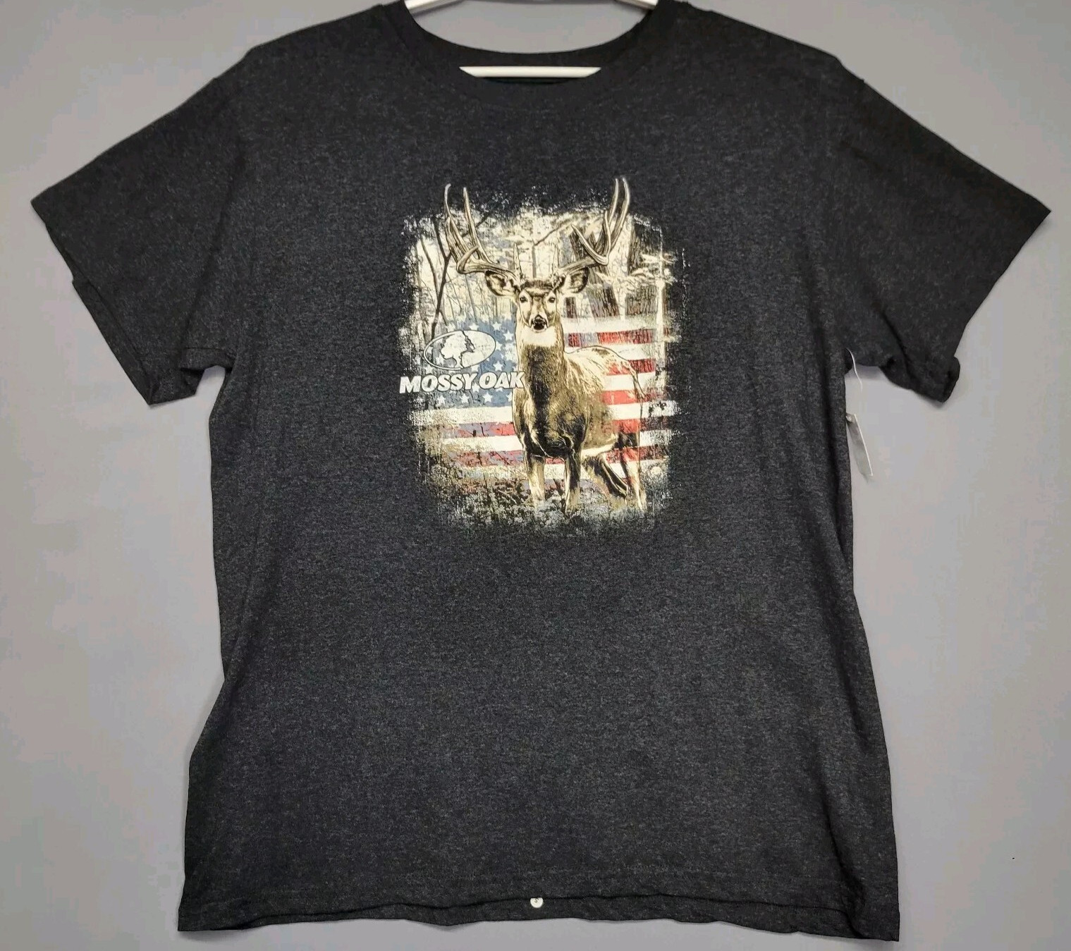 Mossy Oak by Staghorn Creek Mens L Gray Buck Deer Graphic Hunting Sports NWOT