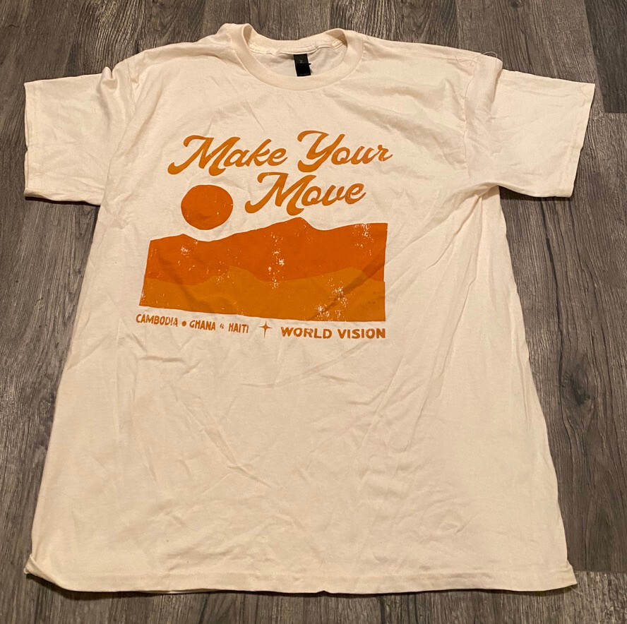 WORLD VISION - MAKE YOUR MOVE Shirt * New * Beige Large Cambodia Ghana Haiti gallery