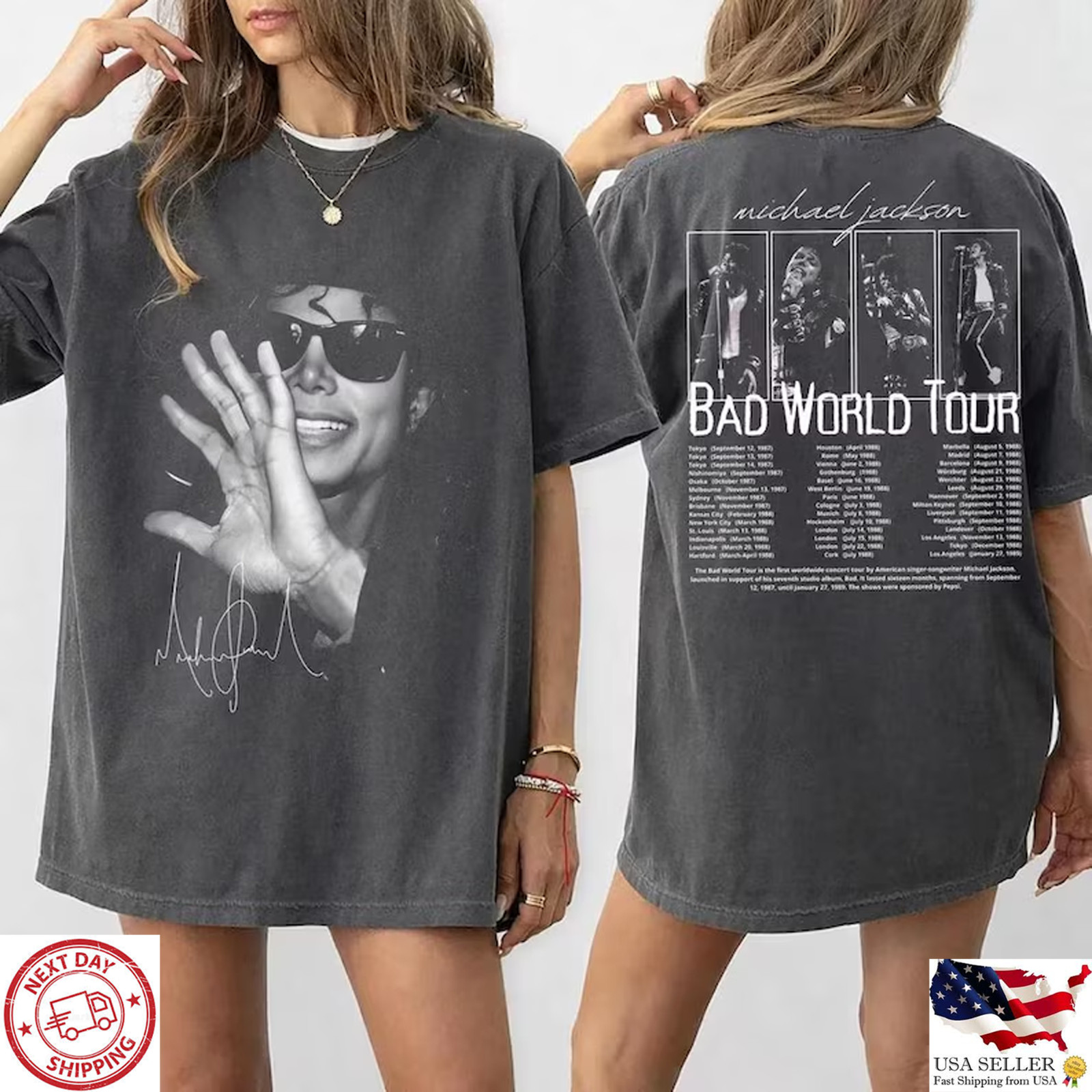 Michael Jackson Bad World Tour 1987 Vintage Double Sided Graphic Tee gallery