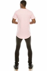 Pink Casual Extended Drop Cut Extra Longline Crewneck T-Shirt (Baby Pink)