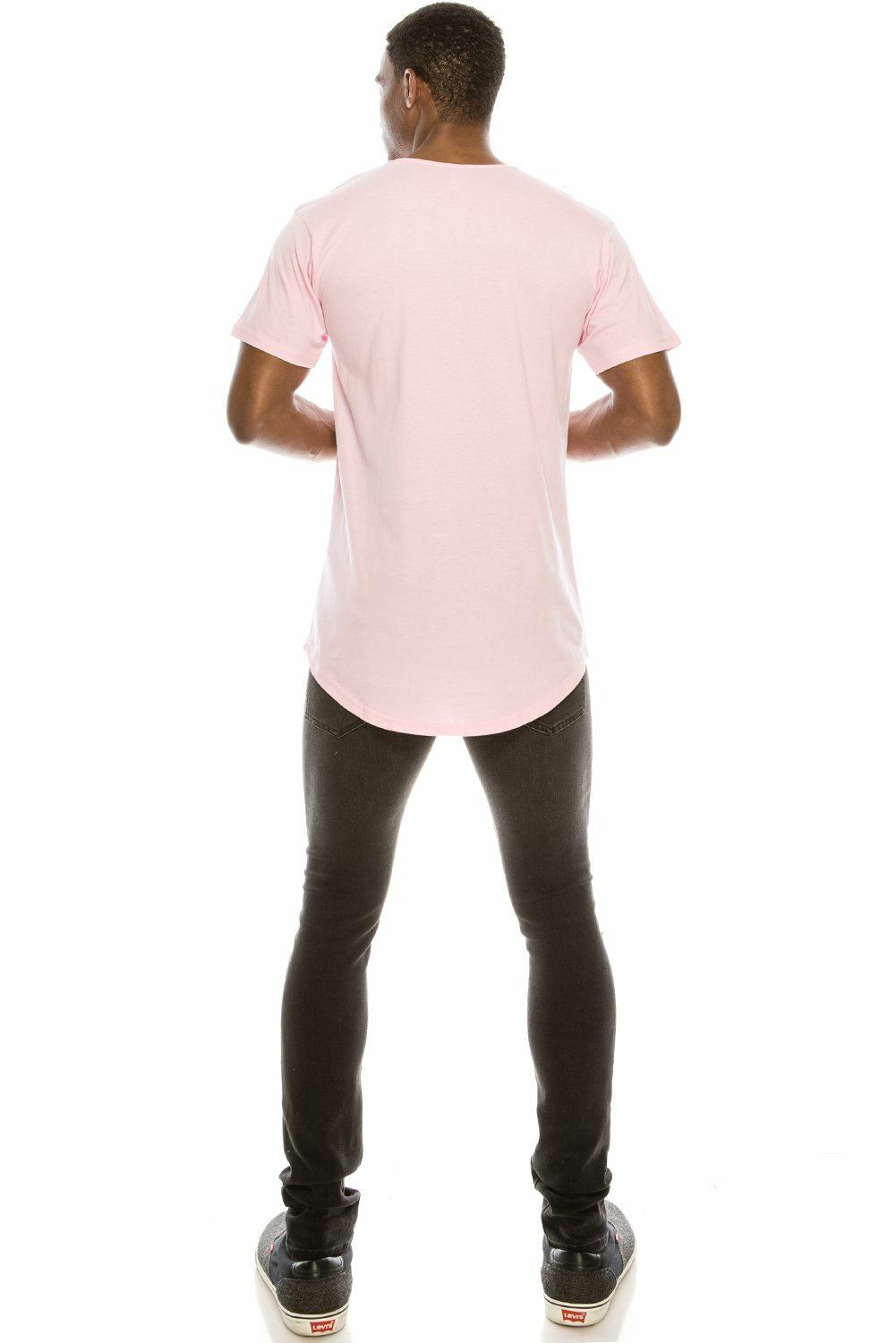 Pink Casual Extended Drop Cut Extra Longline Crewneck T-Shirt (Baby Pink) gallery