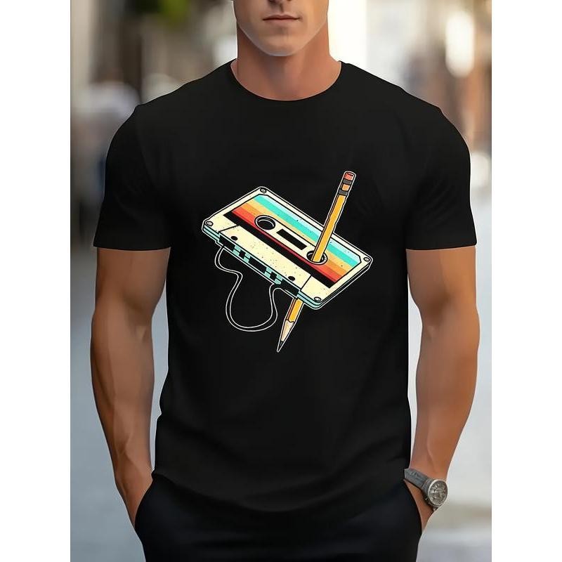 Men’s 80s Cassette Tape Graphic T-Shirt – Retro Music Tee with Nostalgic Print gallery