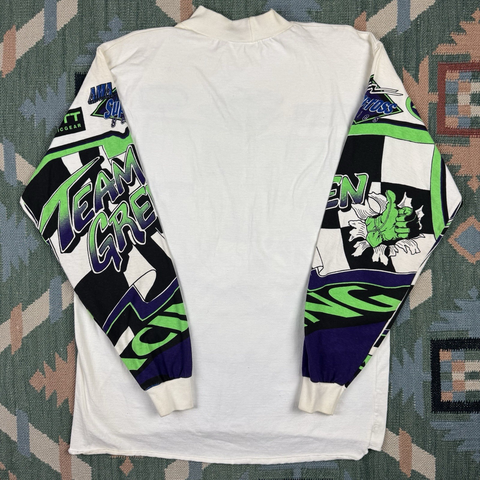 Vintage 90s Team Green Supercross Motorcycle AOP Racing Jersey Shirt Size XL gallery