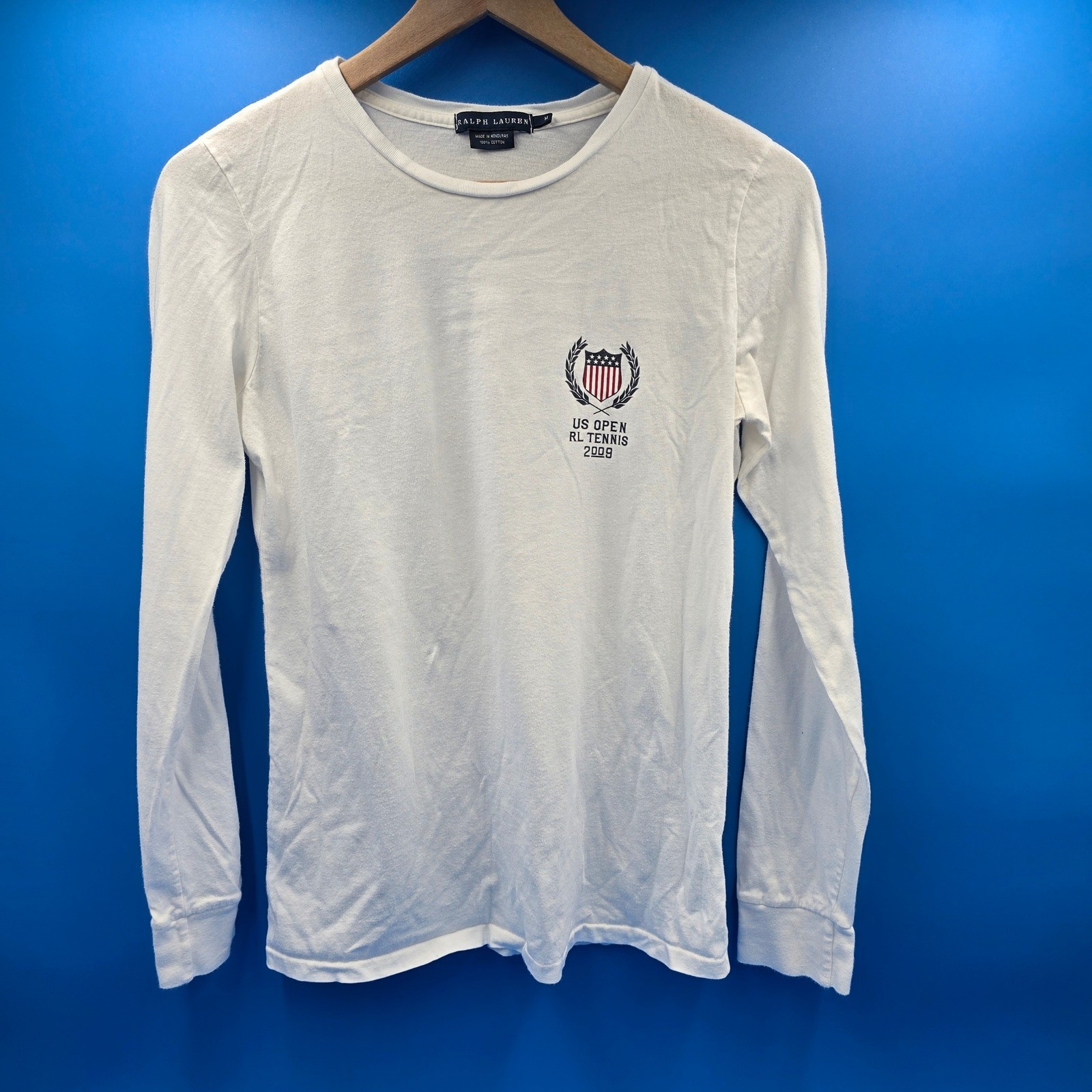 Ralph Lauren US Open 2009 Tennis LS Shirt White Big Pony Unisex M (Slim) gallery