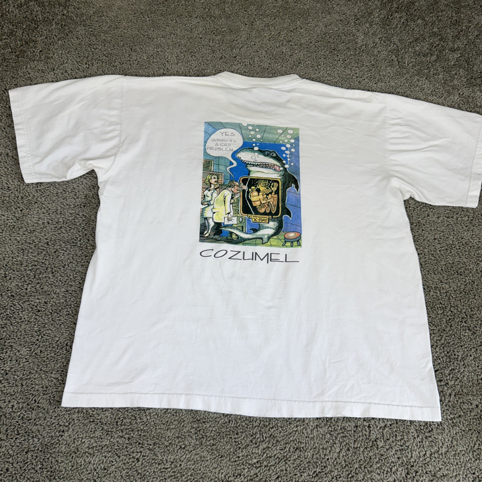 Vintage Cozumel Shirt Mens 2XL White Shark Scuba Diving Graphic Tee Humor gallery