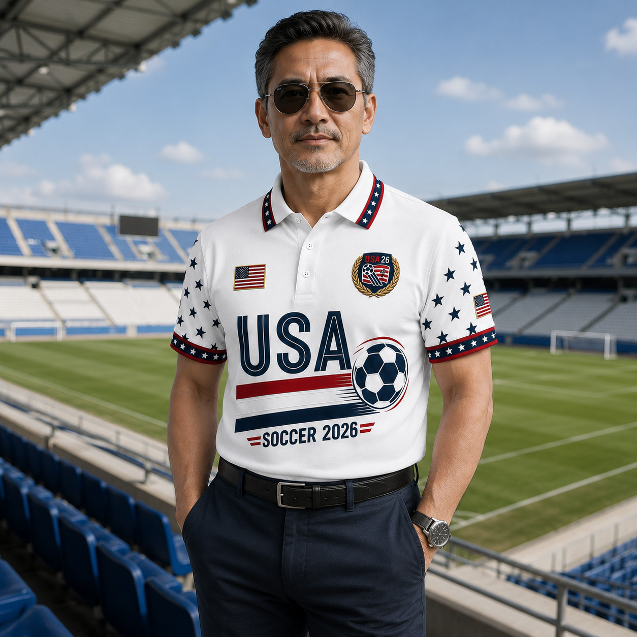 American Soccer Polo Shirt USA Patriotic Flag Soccer Fan July 4th Gift (S-5XL) gallery